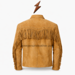 NEW GENUINE LEATHER fringe jacket Australia chest detail with silver studs, tan suede panel and long fringe