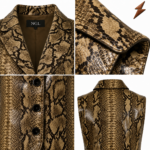 NGL leather waistcoat women front view in tan brown and black snake pattern