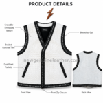 NEW GENUINE LEATHER crocodile leather vest back view with white textured panels