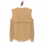 NGL Women’s Suede Fringe Vest five-button front detail in beige suede leather