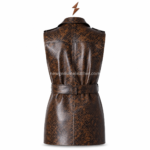 NGL Belted Leather Vest back view showing brown snakeskin print center seam and rear belt keeper by NEW GENUINE LEATHER