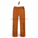 NGL leather pants for men with button closure, belt loops, fly, and antique gold studs
