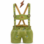 NGL Damen-Lederhose mit Hosenträgern in olive green with floral front embroidery by New Genuine Leather