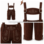 NGL German Lederhosen with embroidered chest bib and antique metal buckles