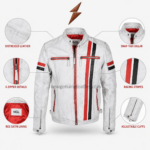 New Genuine Leather leather biker jackets half zipped with charcoal leather and rust and tan upper-arm stripes