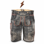 NGL leather trousers shop distressed grey knee-length trousers with cream eagle embroidery