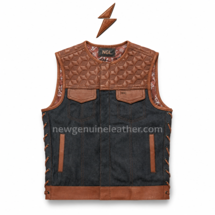 NGL black and brown Leather Vest for Men with adjustable lace-up sides and metal eyelets