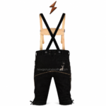 NGL black Trachten bib with cream deer embroidery and silver buckles