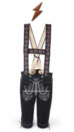 NGL lederhosen shop munich black knee cuffs with white embroidery and side lacing
