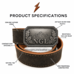 NGL Lederhosengürtel with raised brand lettering, mountain relief and oak-leaf details