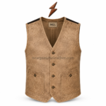 NEW GENUINE LEATHER Men’s Brown Leather Vest back view with dark shoulder accents, rear yoke, center seam, and pointed hem