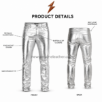 NEW GENUINE LEATHER metallic leather pants seam and texture detail