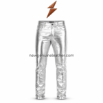 NEW GENUINE LEATHER metallic leather pants with silver rear pockets
