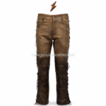 Men’s leather motorcycle pants NEW GENUINE LEATHER men’s brown motorcycle pants with rear patch pockets and full side lacing