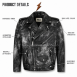 NGL natural mild leather jacket in distressed black with asymmetric silver zipper