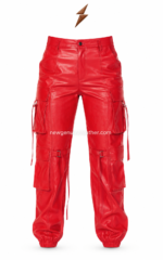 NGL High Waisted Cargo Pants in glossy red with multiple utility pockets