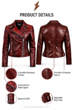 NEW GENUINE LEATHER Women’s Red Leather Biker Jacket back view with fitted seams and waist tabs