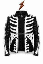 New Genuine Leather Skeleton biker jacket with open front zipper, black lining and NGL collar label