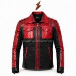 snakeskin leather jacket zipped closed front view by ngl