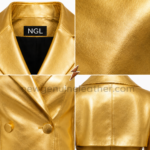 NGL Women’s Gold Leather Jacket front view with peak lapels and two-button closure