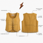 Mustard leather vest scoop neckline with tonal stitching and sewn NGL label